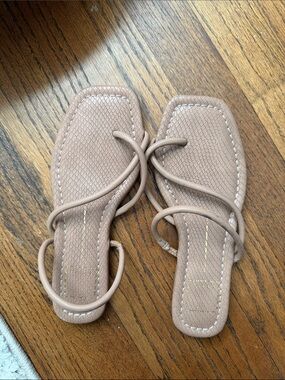 Dolce Vita Taupe Strappy Square-Toe Slide Sandals